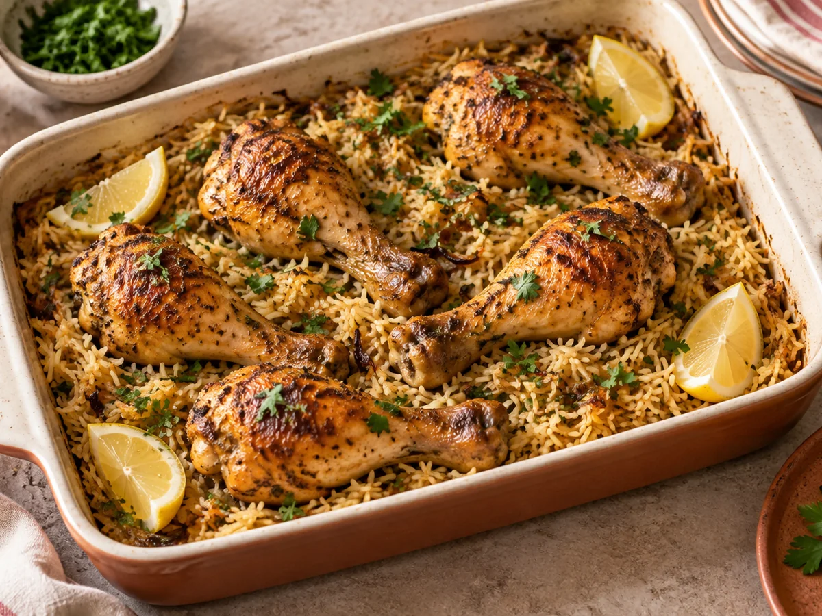 Baked Chicken Legs and Rice