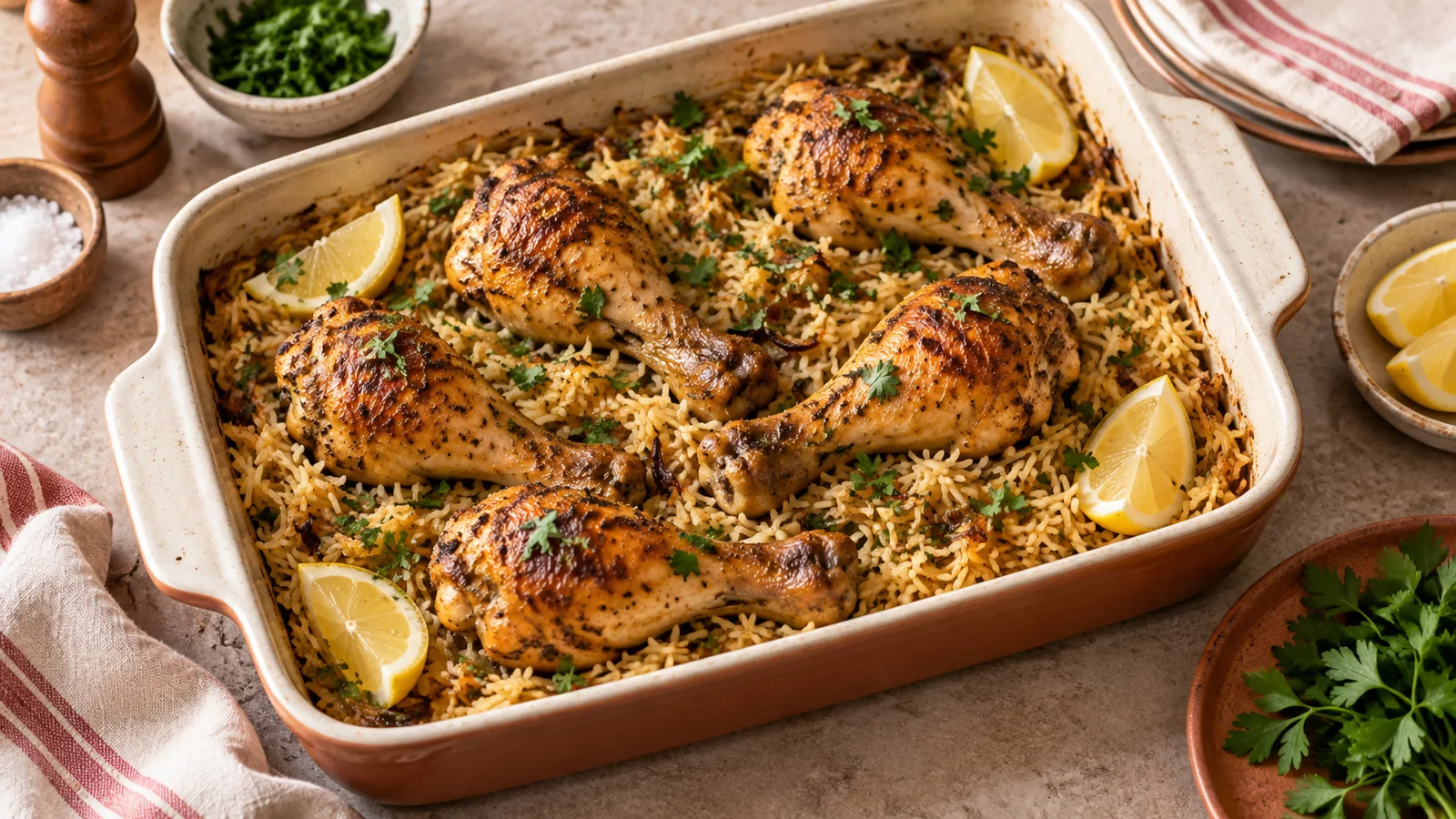 Baked Chicken Legs and Rice