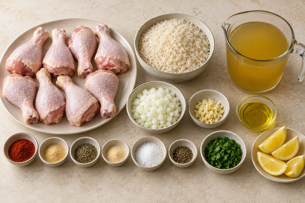 Baked Chicken Legs and Rice ingredients