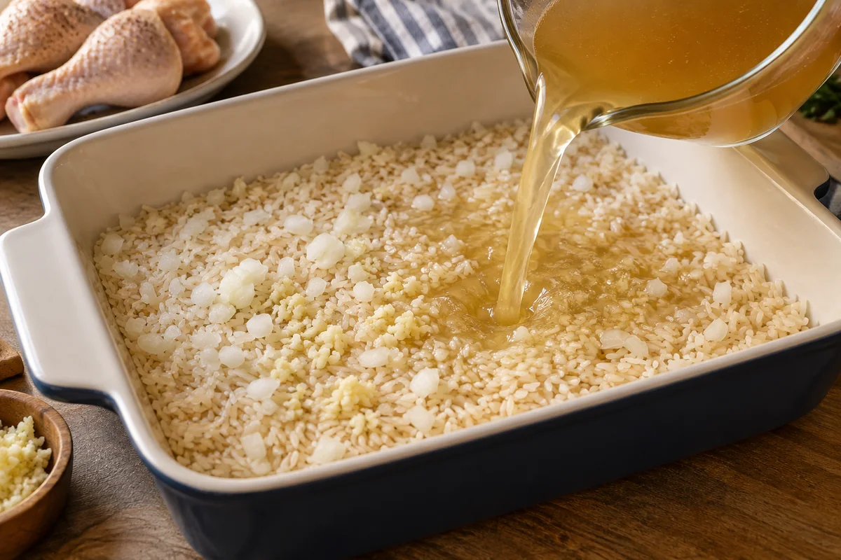 Baked Chicken Legs and Rice preparation
