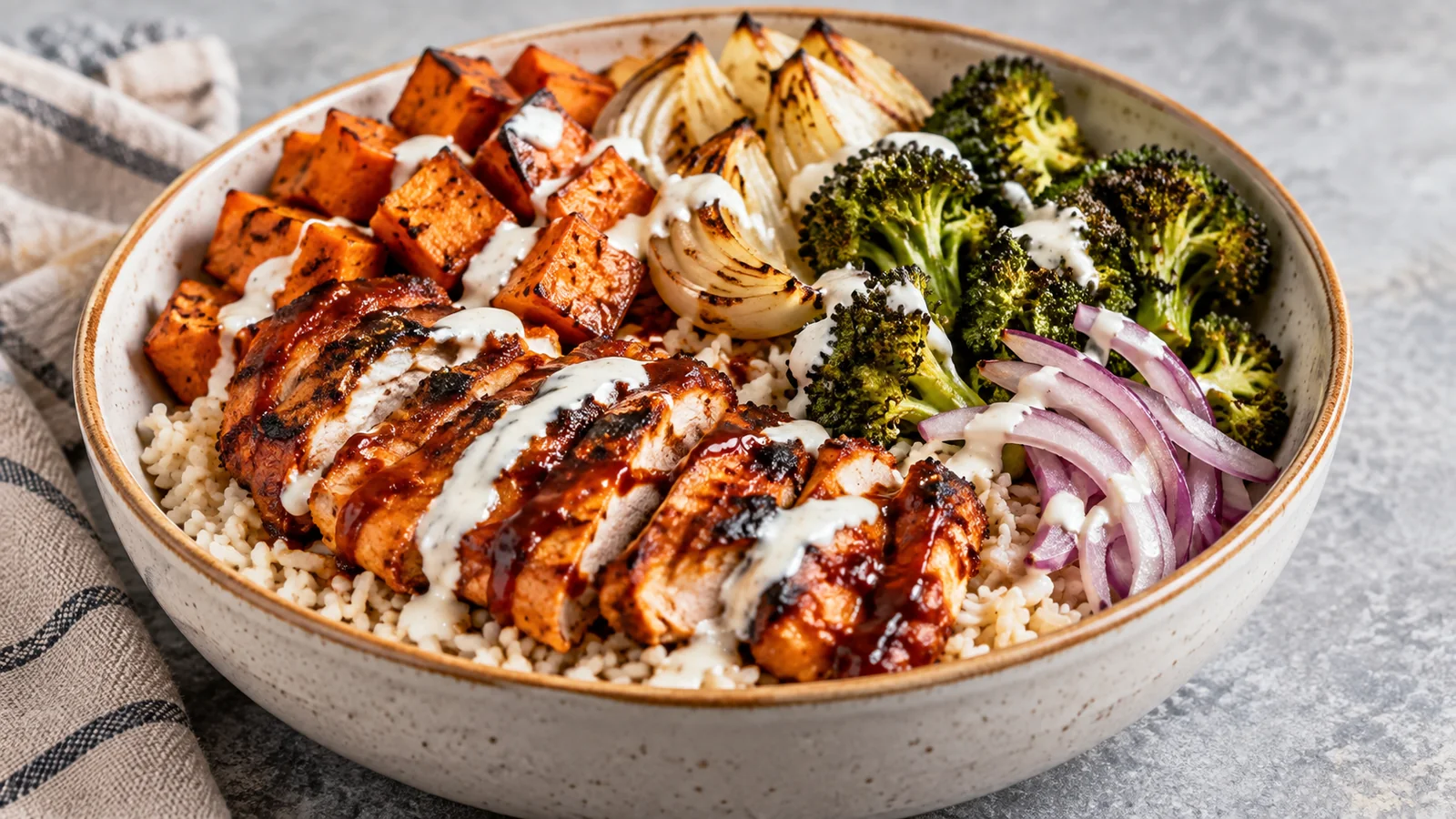 BBQ Chicken & Roasted Sweet Potato Bowls