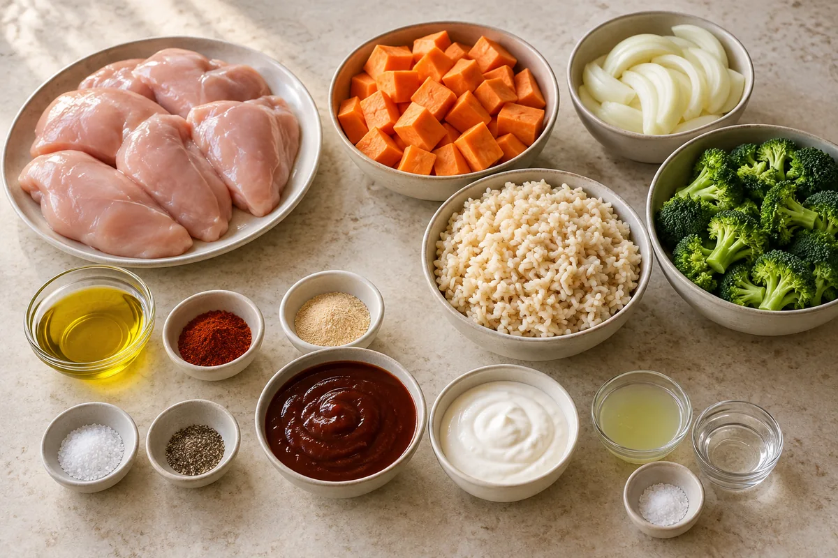 BBQ Chicken & Roasted Sweet Potato Bowls ingredients