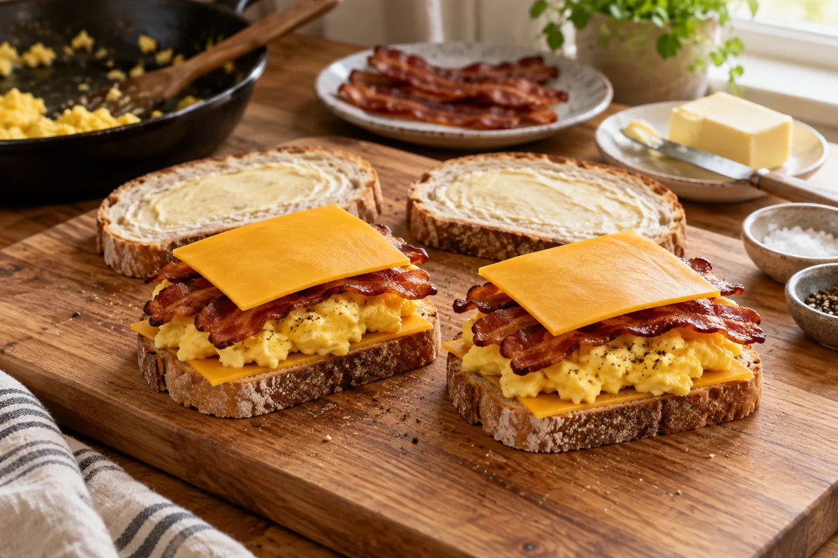 Breakfast Grilled Cheese preparation