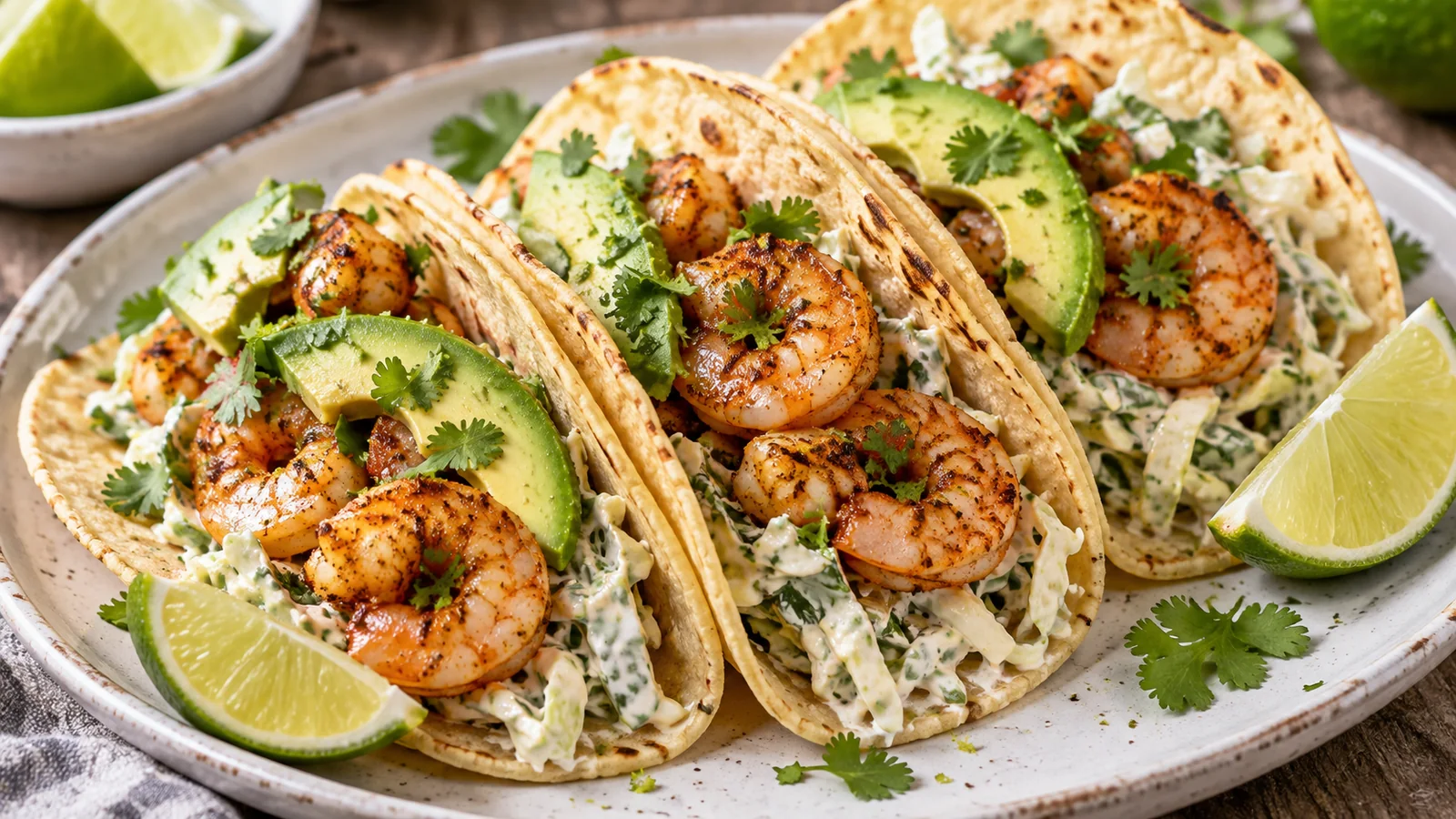 Cilantro Lime Shrimp Tacos with Creamy Slaw