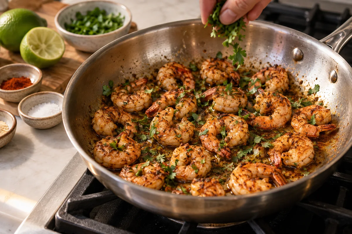 Cilantro Lime Shrimp Tacos with Creamy Slaw preparation