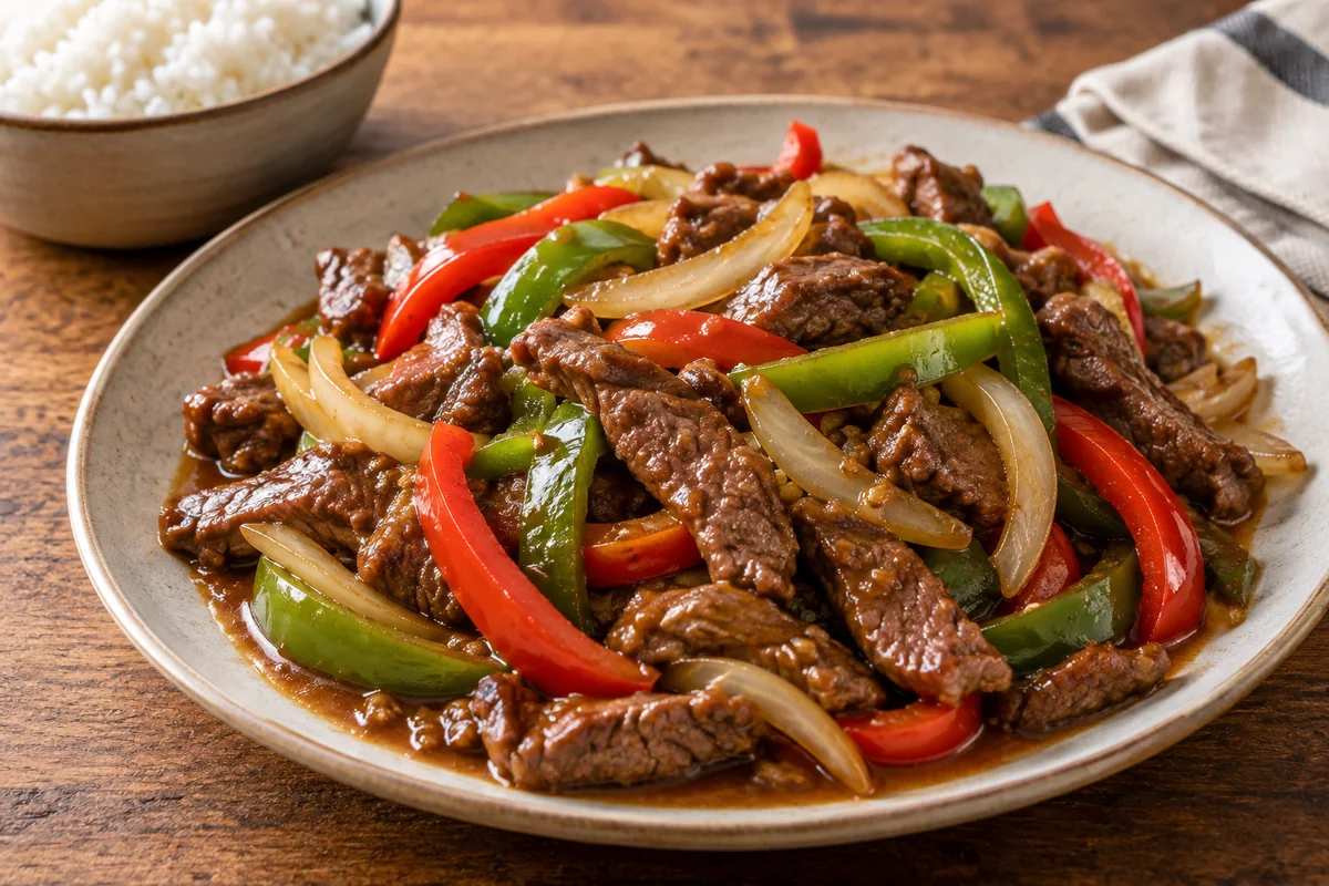 Easy Chinese Pepper Steak Recipe close-up