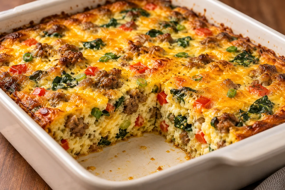 Sausage Egg Keto Breakfast Casserole close-up