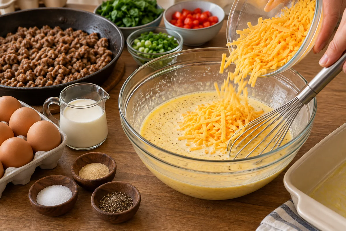 Sausage Egg Keto Breakfast Casserole preparation